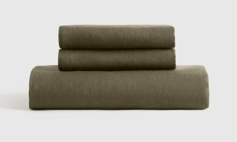 Quince European Linen KING 3 Piece Fitted Sheet Set Dusty Olive Green NEW